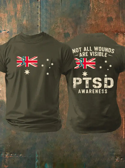 Men’s PTSD Awareness Veteran Printed T-shirt Army Green / S