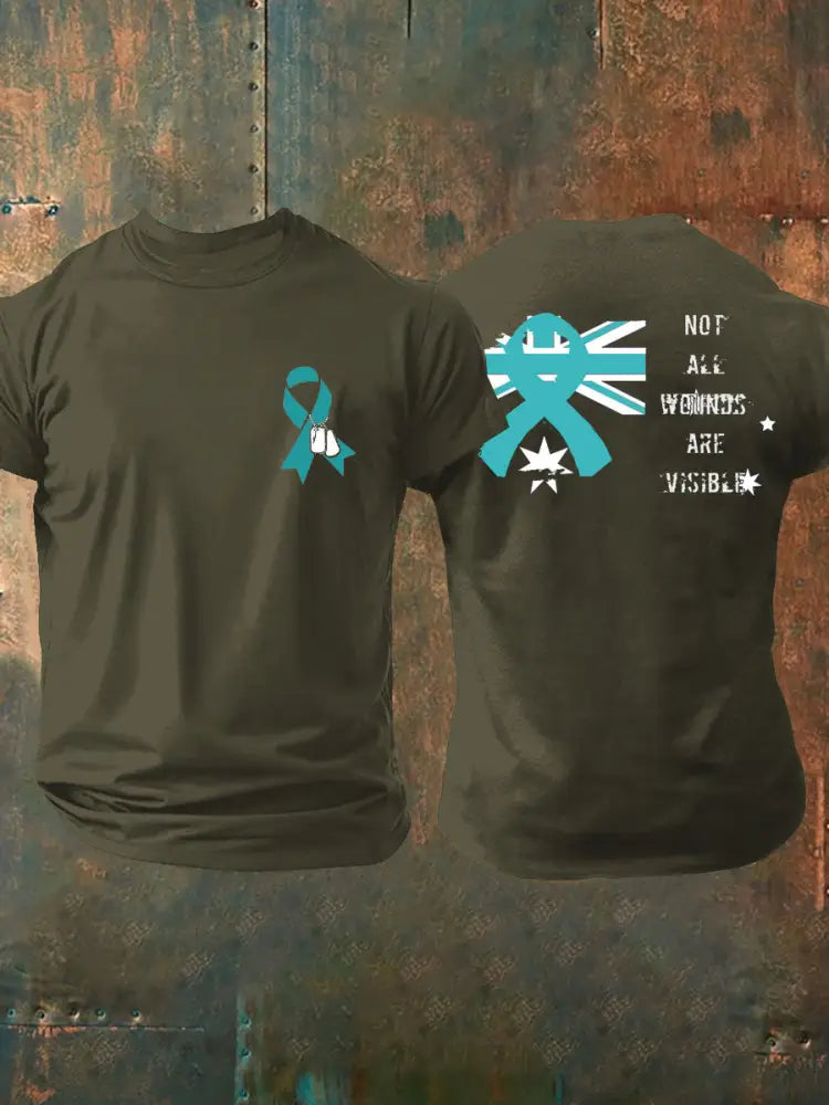 Men’s PTSD Awareness Veteran Printed T-shirt Army Green / S