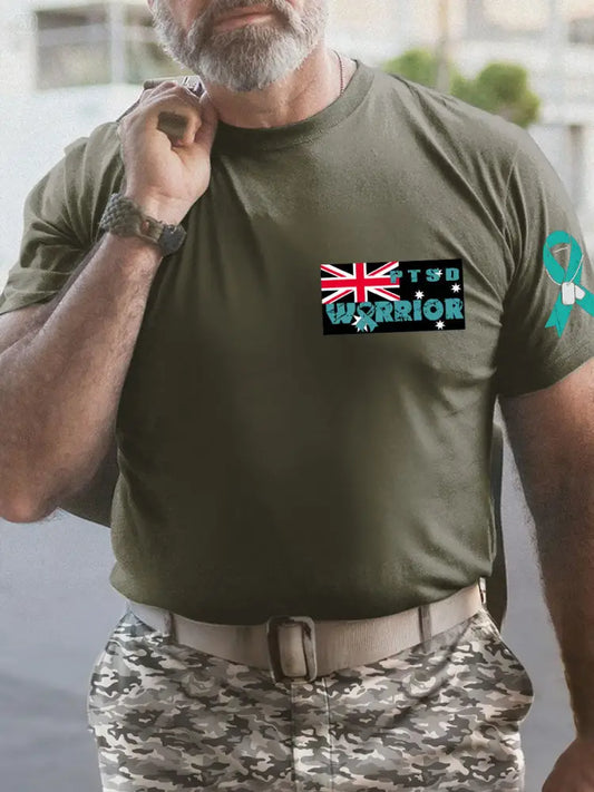 Men’s PTSD Awareness Veteran Printed T-shirt Army Green / S