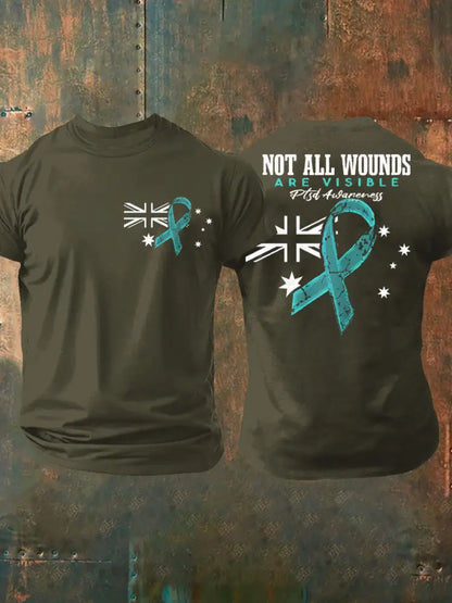 Men’s PTSD Awareness Veteran Printed T-shirt Army Green / S