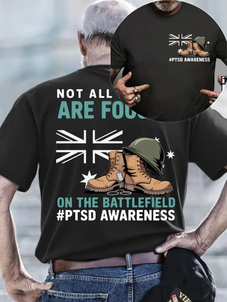 Men’s PTSD Awareness Veteran Printed T-shirt Black / S