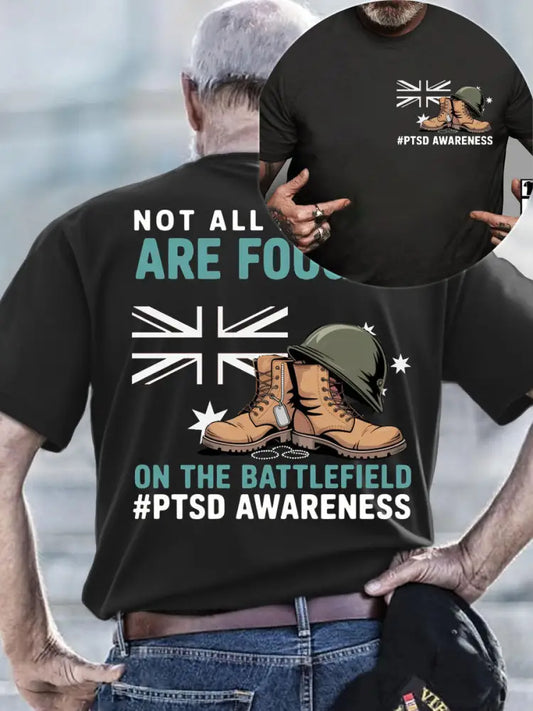 Men’s PTSD Awareness Veteran Printed T-shirt Black / S
