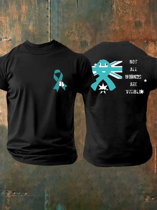Men’s PTSD Awareness Veteran Printed T-shirt Black / S