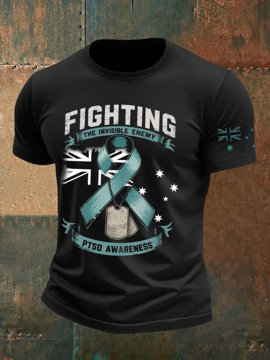 Men’s PTSD Awareness Veteran Printed T-shirt Black / S