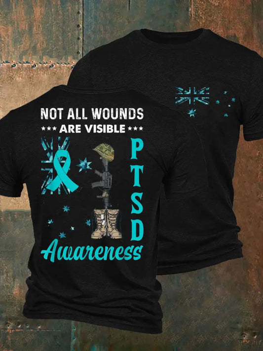 Men’s PTSD Awareness Veteran Printed T-shirt Black / S