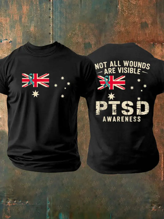 Men’s PTSD Awareness Veteran Printed T-shirt Black / S