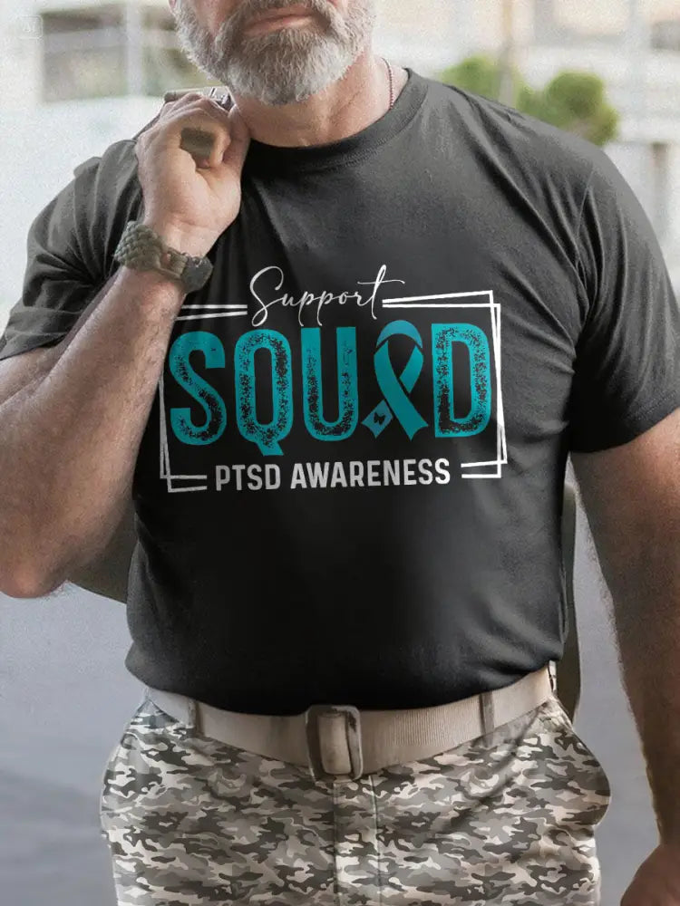 Men’s PTSD Awareness Veteran Printed T-shirt Black / S