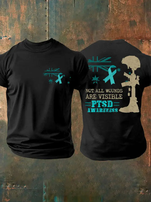 Men’s PTSD Awareness Veteran Printed T-shirt Black / S