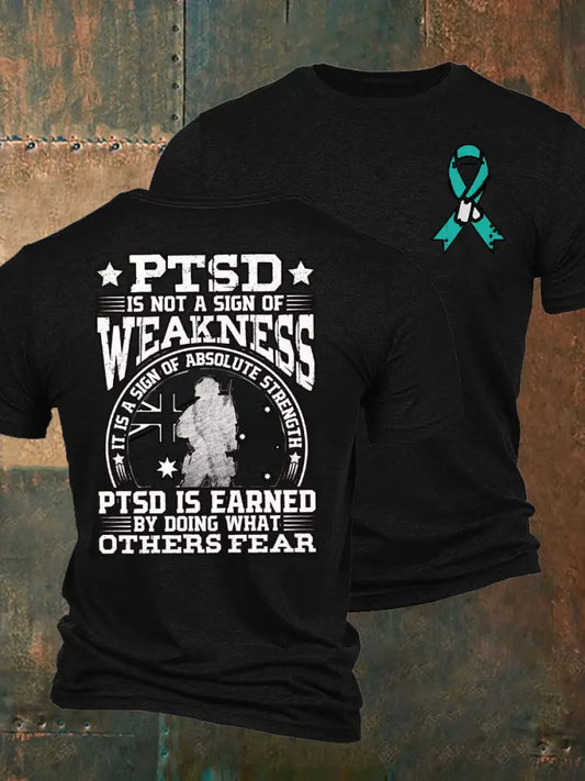 Men’s PTSD Awareness Veteran Printed T-shirt Black / S
