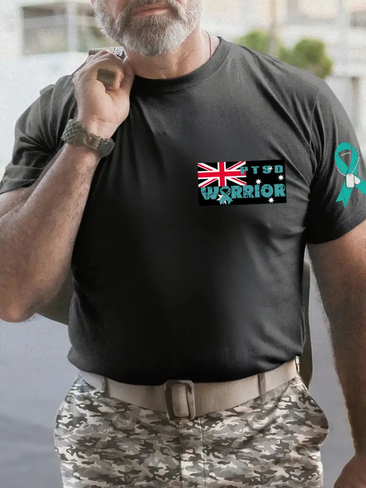 Men’s PTSD Awareness Veteran Printed T-shirt Black / S