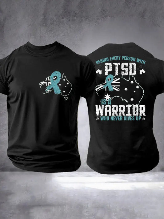 Men’s PTSD Awareness Veteran Printed T-shirt Black / S
