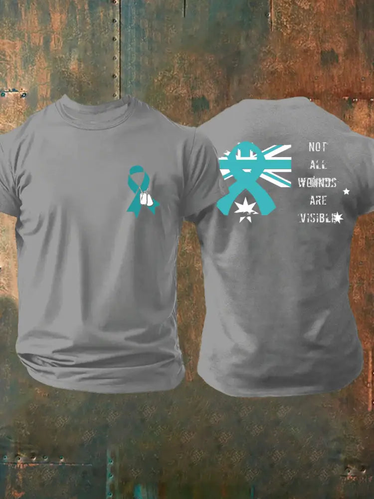 Men’s PTSD Awareness Veteran Printed T-shirt Light Gray / S