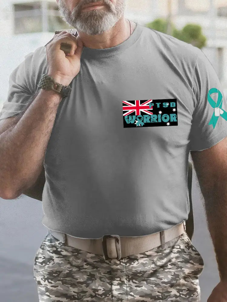 Men’s PTSD Awareness Veteran Printed T-shirt Light Gray / S