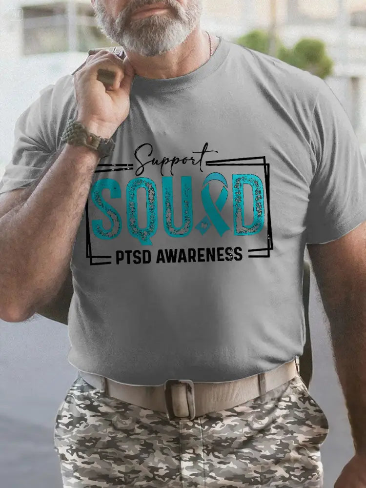 Men’s PTSD Awareness Veteran Printed T-shirt Light Gray / S