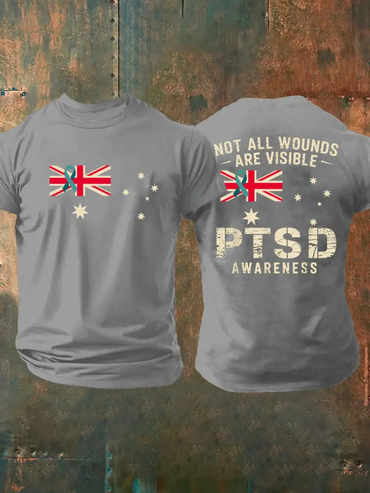 Men’s PTSD Awareness Veteran Printed T-shirt Light Gray / S