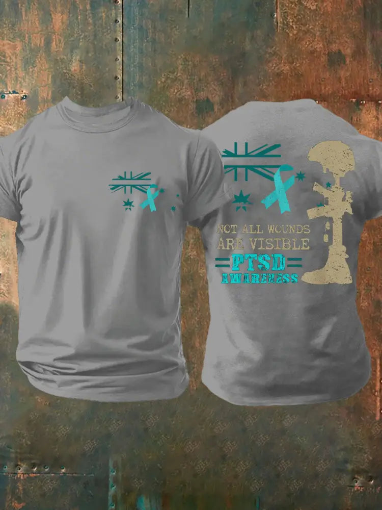 Men’s PTSD Awareness Veteran Printed T-shirt Light Gray / S