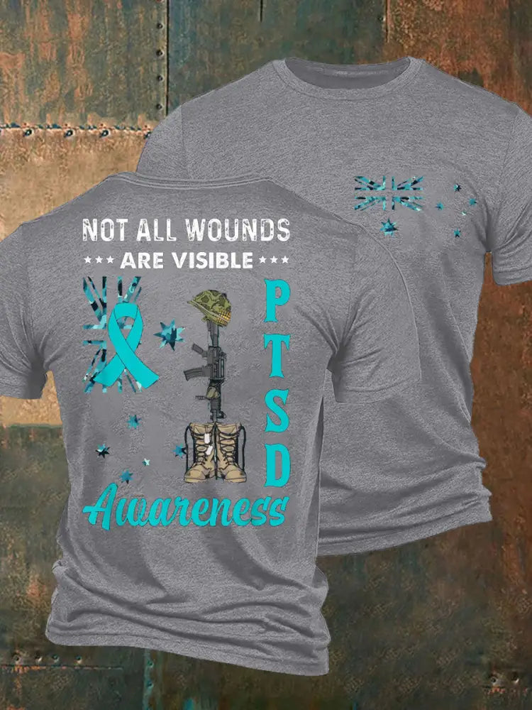 Men’s PTSD Awareness Veteran Printed T-shirt Light Gray / S