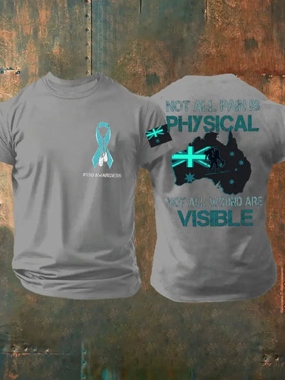 Men’s PTSD Awareness Veteran Printed T-shirt Light Gray / S