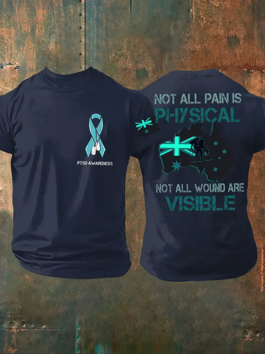 Men’s PTSD Awareness Veteran Printed T-shirt Navy Blue / S