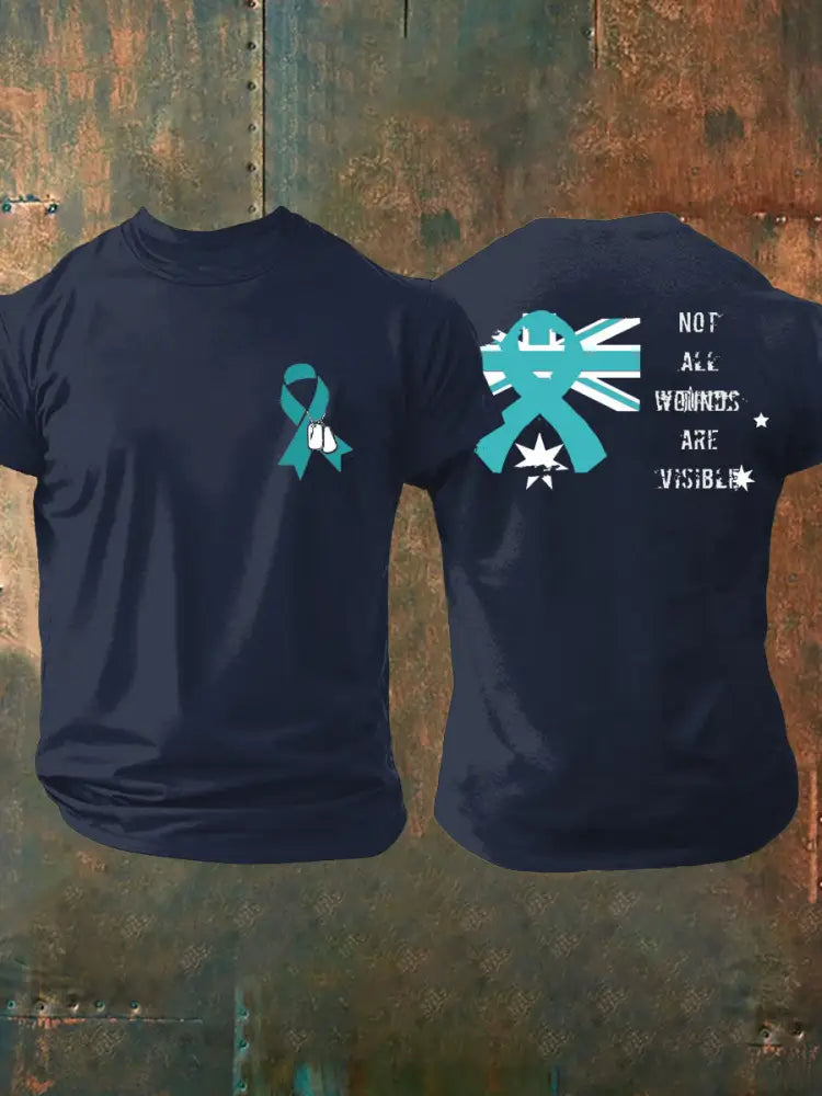 Men’s PTSD Awareness Veteran Printed T-shirt Navy Blue / S