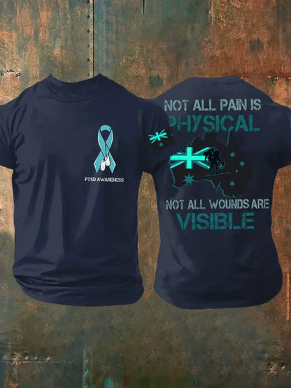 Men’s PTSD Awareness Veteran Printed T-shirt Navy Blue / S