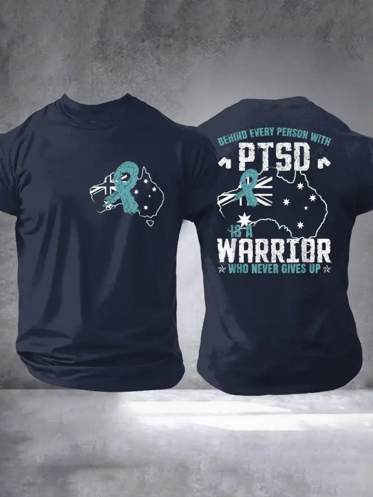 Men’s PTSD Awareness Veteran Printed T-shirt Navy Blue / S