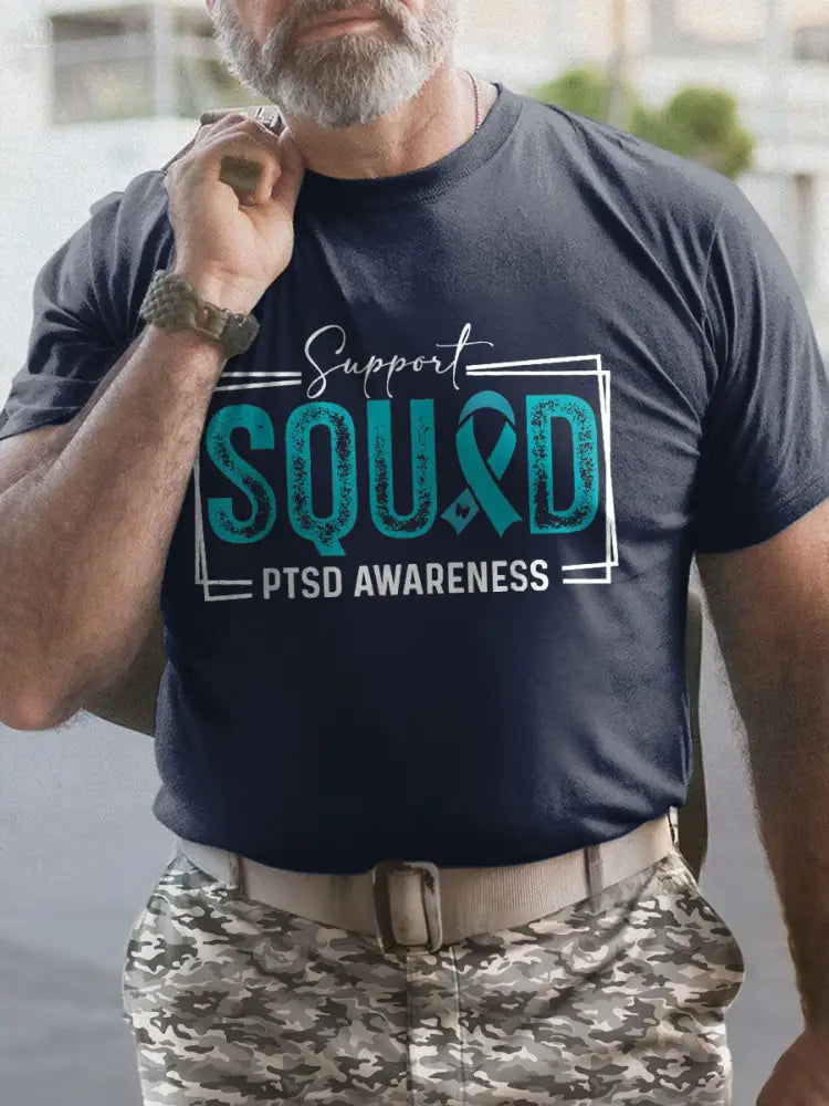 Men’s PTSD Awareness Veteran Printed T-shirt Navy Blue / S
