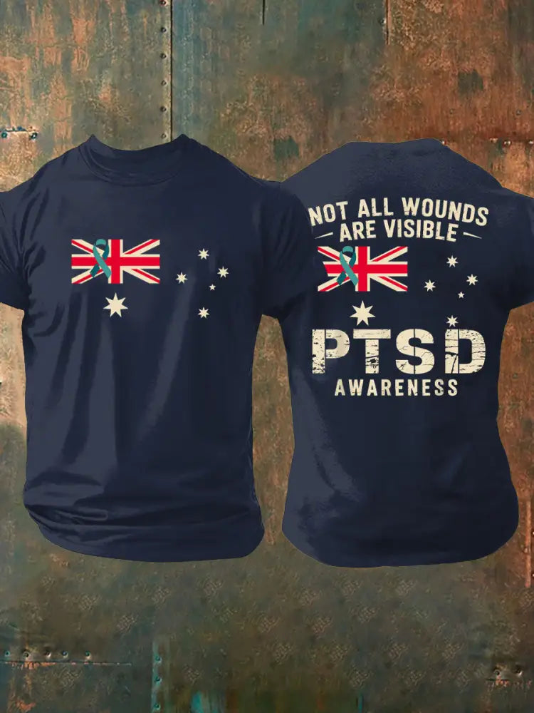 Men’s PTSD Awareness Veteran Printed T-shirt Navy Blue / S