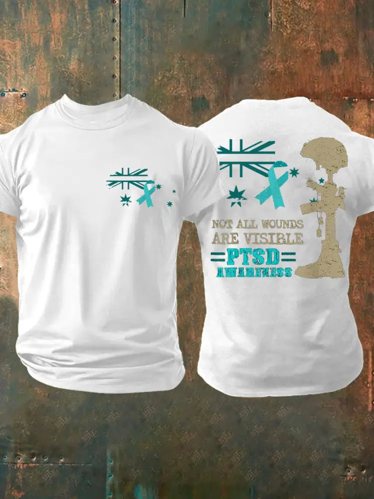 Men’s PTSD Awareness Veteran Printed T-shirt White / S