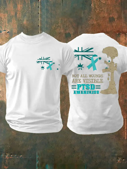 Men’s PTSD Awareness Veteran Printed T-shirt White / S