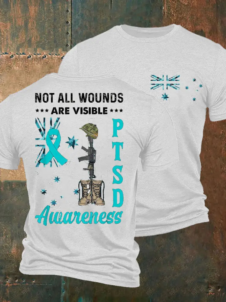 Men’s PTSD Awareness Veteran Printed T-shirt White / S