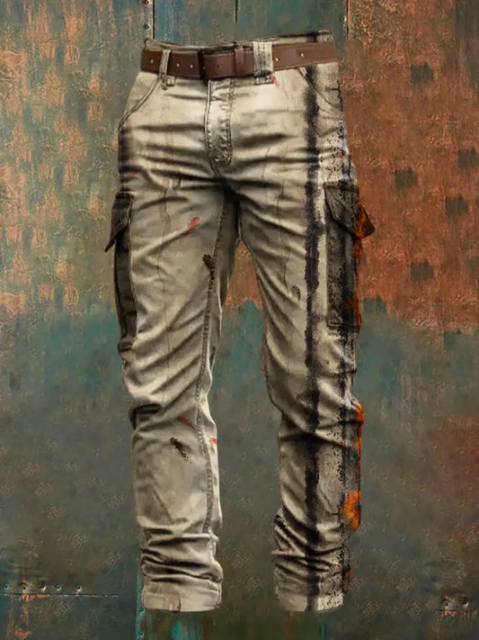 Men’s Retro Vacation Business Art Print Casual Workwear Trousers A / S