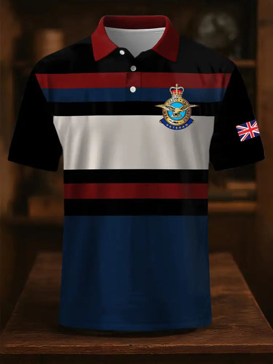 Men’s Royal Air Force vet RAF veteran Stripes Print Casual Short Sleeve Top As picture / S