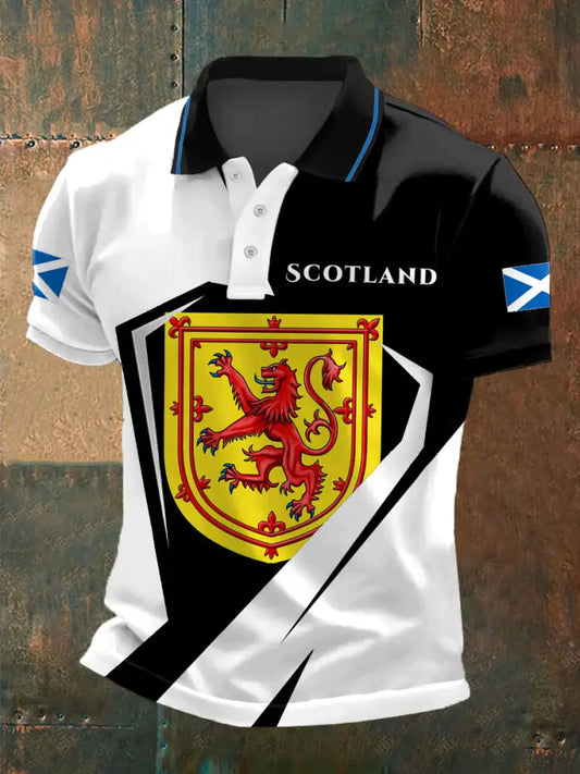 Men’s Scotland Print Casual Polo Black And White / S