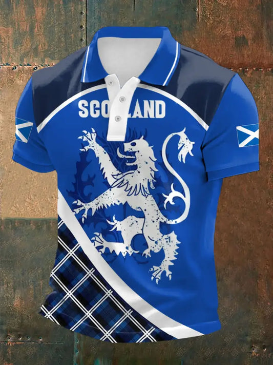 Men’s Scotland Print Casual Polo Blue / S