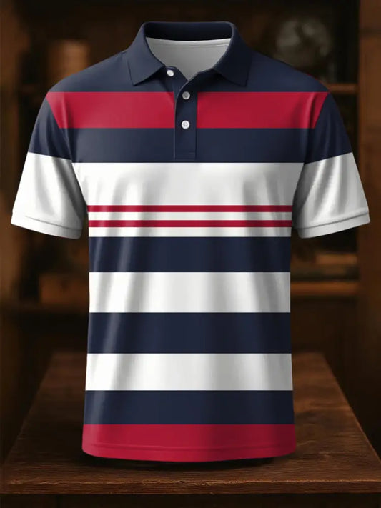 Men’s Stripes Print Casual Top Navy Blue / S