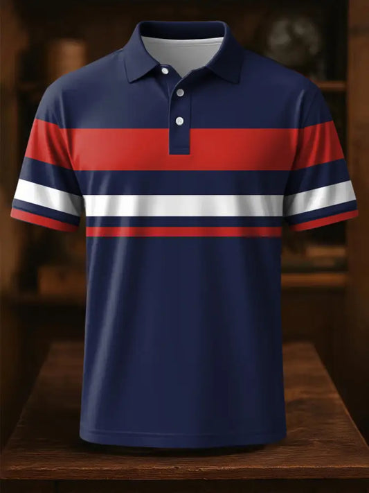 Men’s Stripes Print Casual Top Navy Blue / S