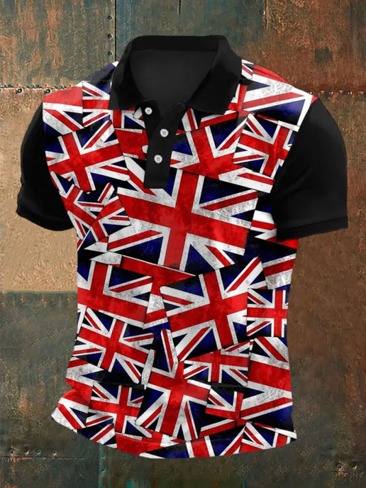 Men’s UK Flag Print Casual Polo Black / S