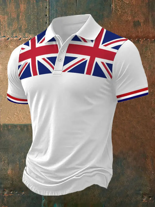 Men’s UK Flag Print Casual Polo White / S