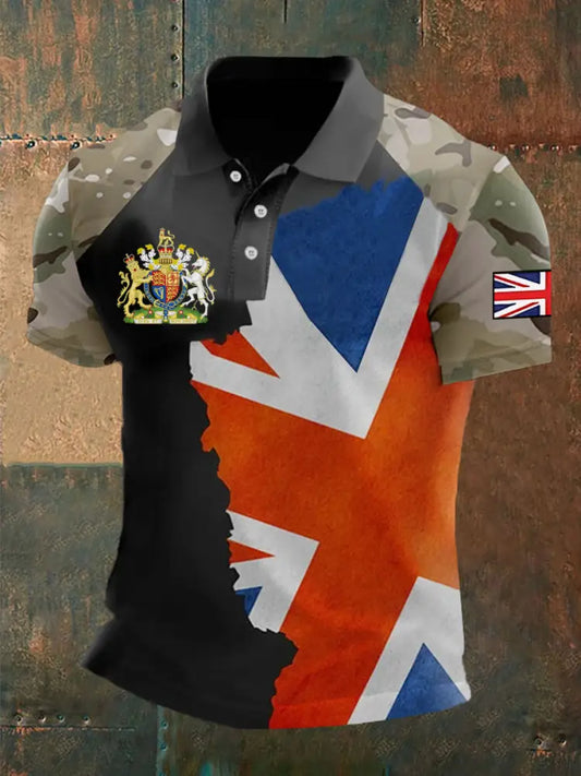 Men’s UK Flag Printed Casual POLO T-shirt Black / S