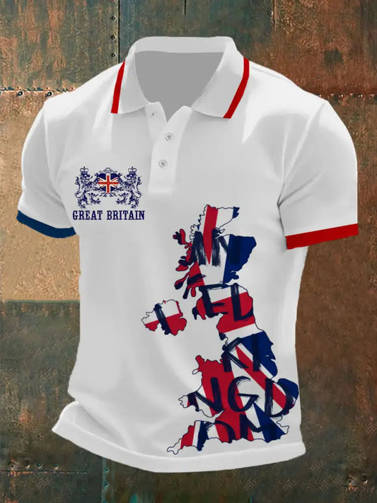 Men’s UK Flag Printed Casual POLO T-shirt White / S