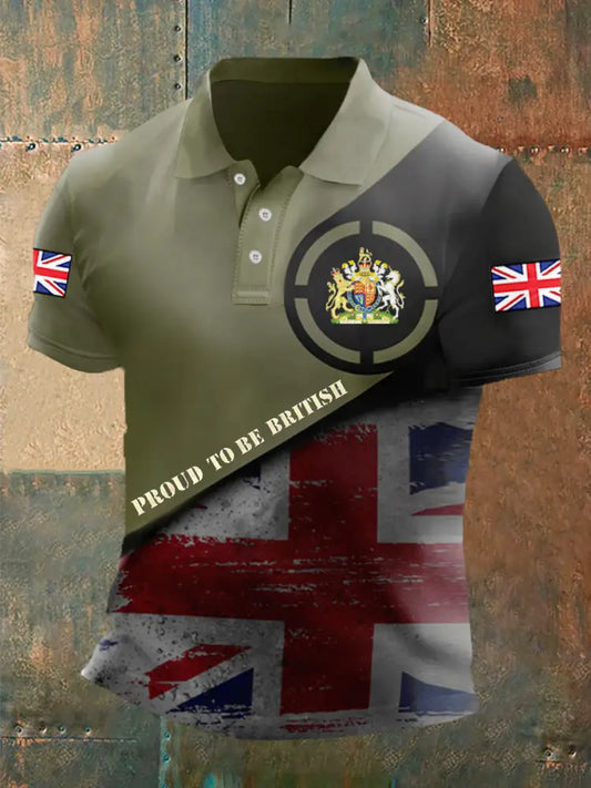 Men’s UK Flag Proud To Be British Printed Casual POLO T-shirt Army Green / S