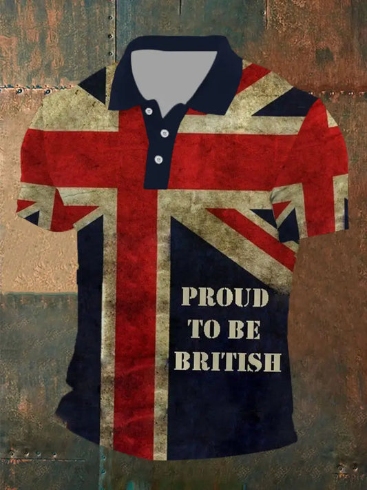 Men’s UK Flag Proud To Be British Printed Casual POLO T-shirt Navy Blue / S