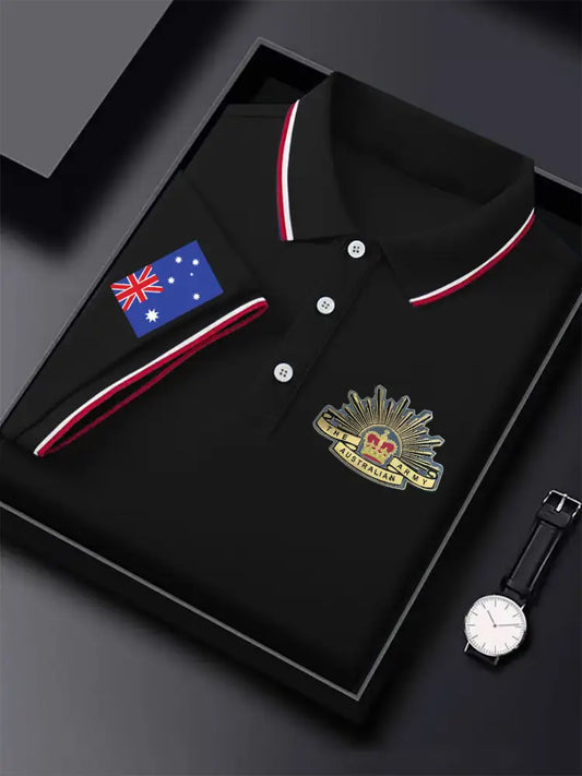 Men’s Vintage Australia Flag Crown Crest Printed Casual Cotton Short Sleeve Polo Shirt Black / S