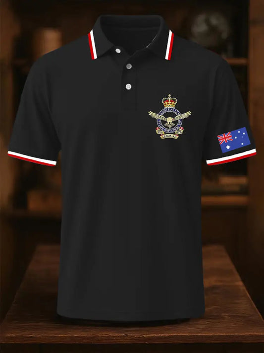 Men’s Vintage Australia Flag Crown Emblem Printed Casual Cotton Short Sleeve Polo Shirt Black / S
