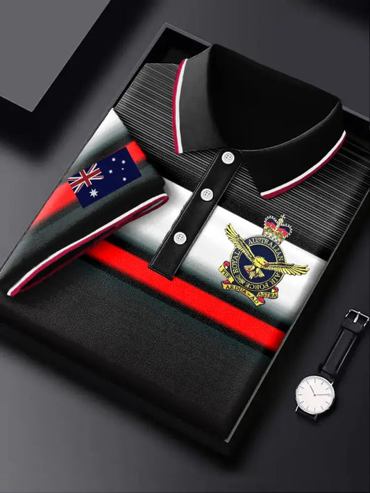 Men’s Vintage Australia Flag Emblem Stripe Printed Casual Business Polo Shirt Colorful / S