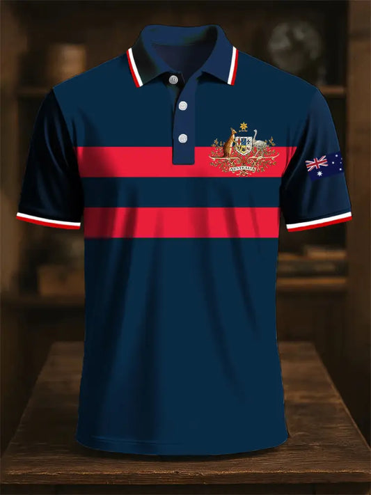 Mens Vintage Australia Flag Kangaroo Emblem Print Casual Cotton Polo Shirt Colorful / S