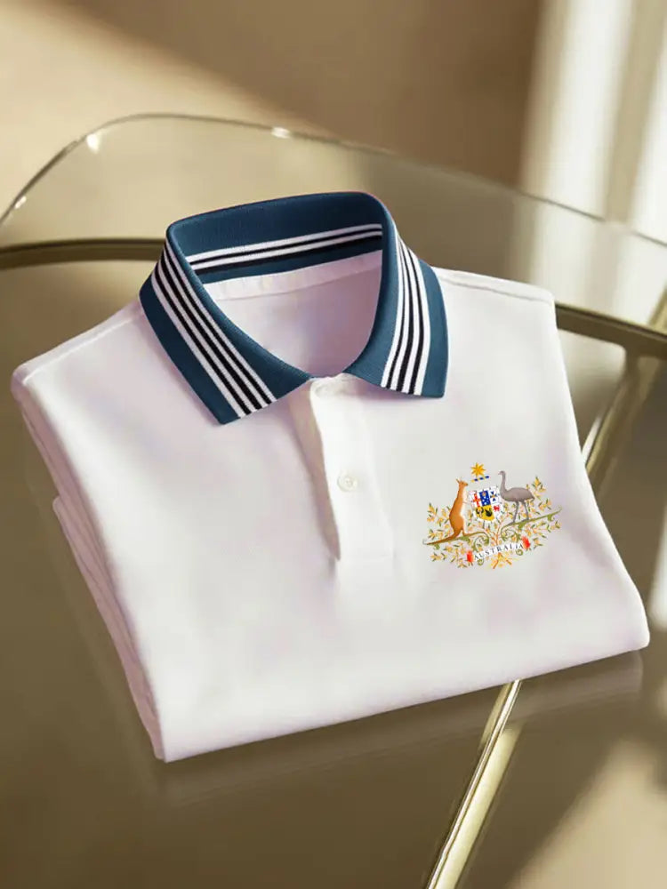 Men’s Vintage Australian Flag Badge Printed Casual Cotton Short Sleeve Polo Shirt Blue / S