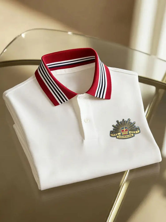 Men’s Vintage Australian Flag Badge Printed Casual Cotton Short Sleeve Polo Shirt White / S