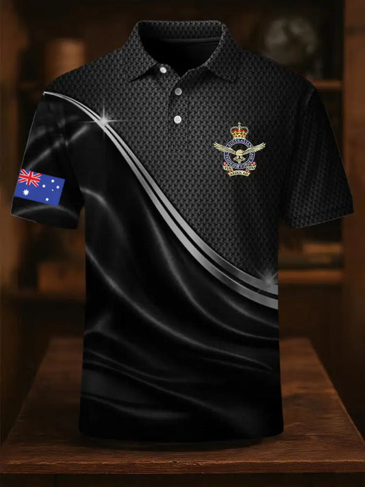 Men’s Vintage Australian Flag Crown Line Printed Casual Cotton Short Sleeve Polo Shirt Black / S